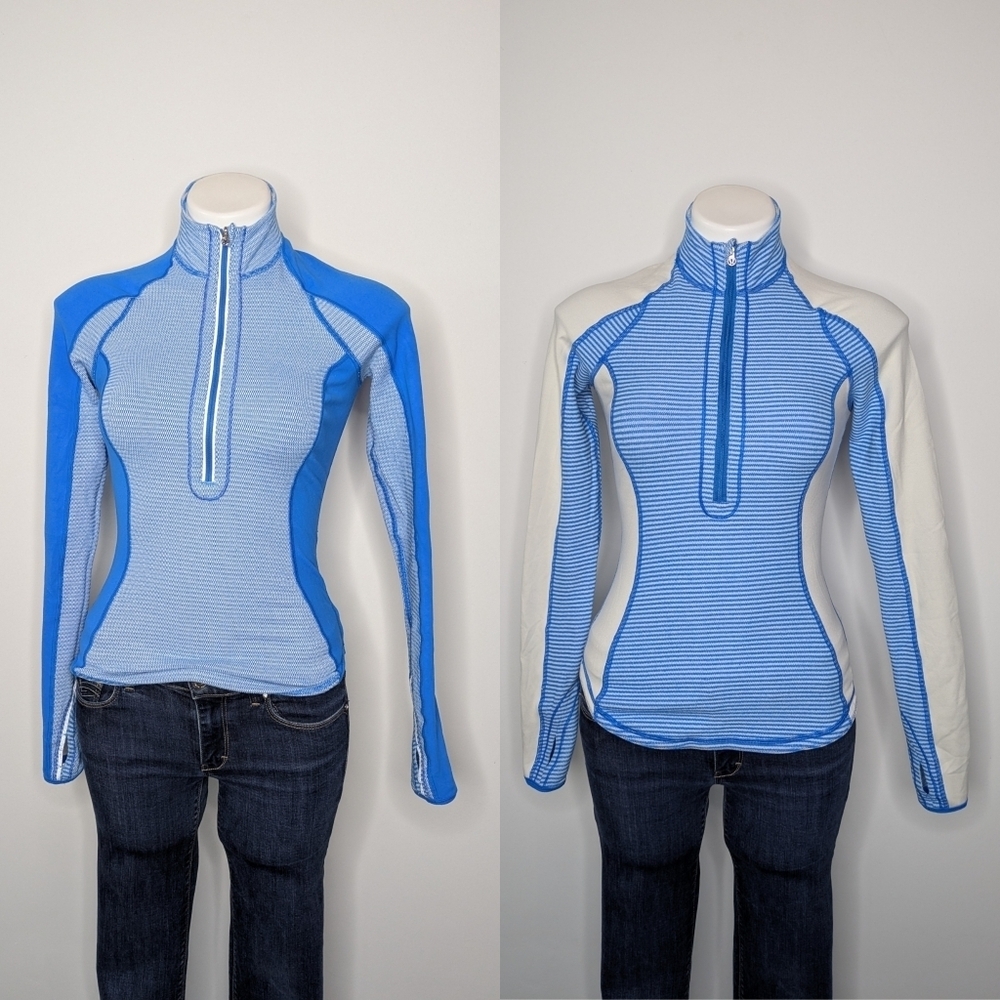 Lululemon Run U-Turn Reversible Blue White 1/2 Zip Long Sleeve Pullover XS/S